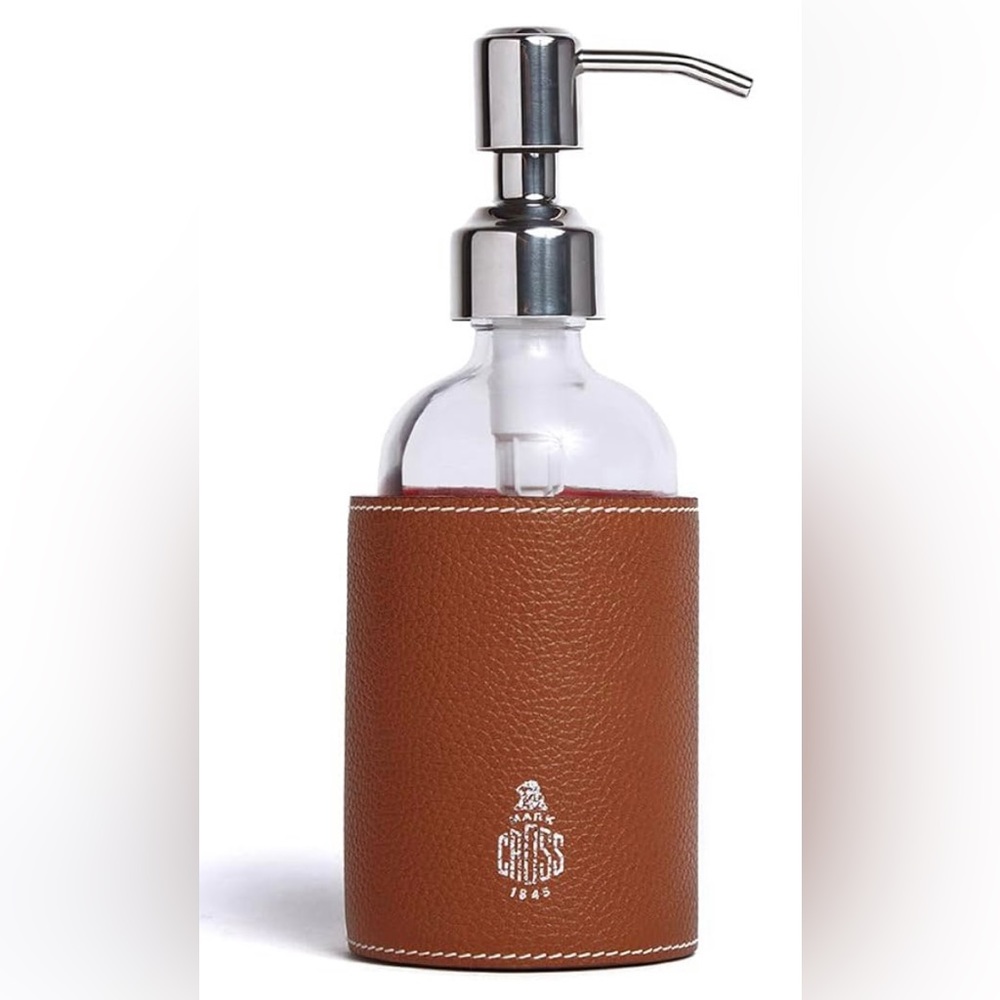 NEW **Mark Cross** Hand Soap/Sanitizer Bottle w/ Black Leather Cuff